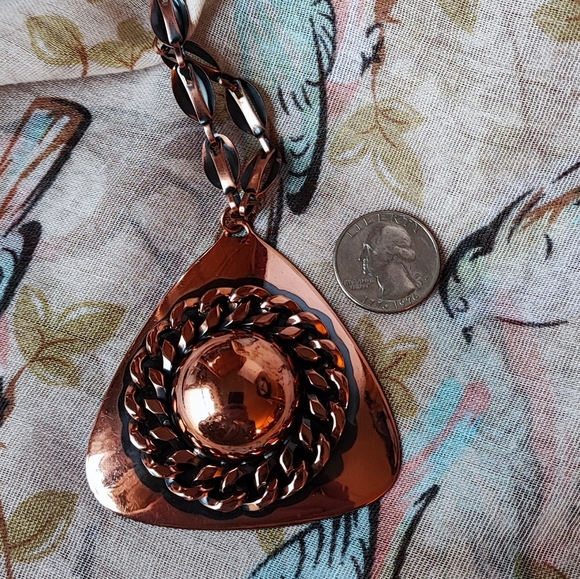 Vintage Copper Triangle Statement Necklace Renoir? MCM Jewelry J Hook Clasp - Picture 6 of 9
